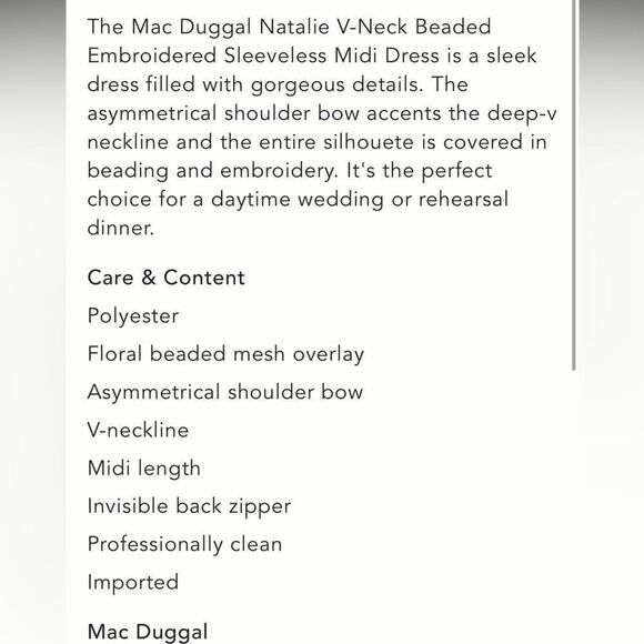 Anthropologie Mac Duggal Natalie V-Neck Beaded Embroidered Sleeveless/ size 14 - Picture 10 of 10